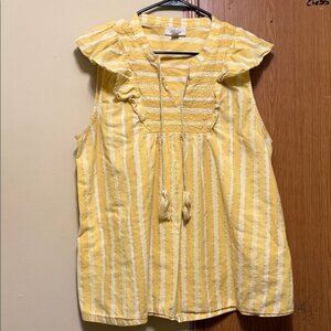 Style & Co. Yellow Striped Ruffle Blouse